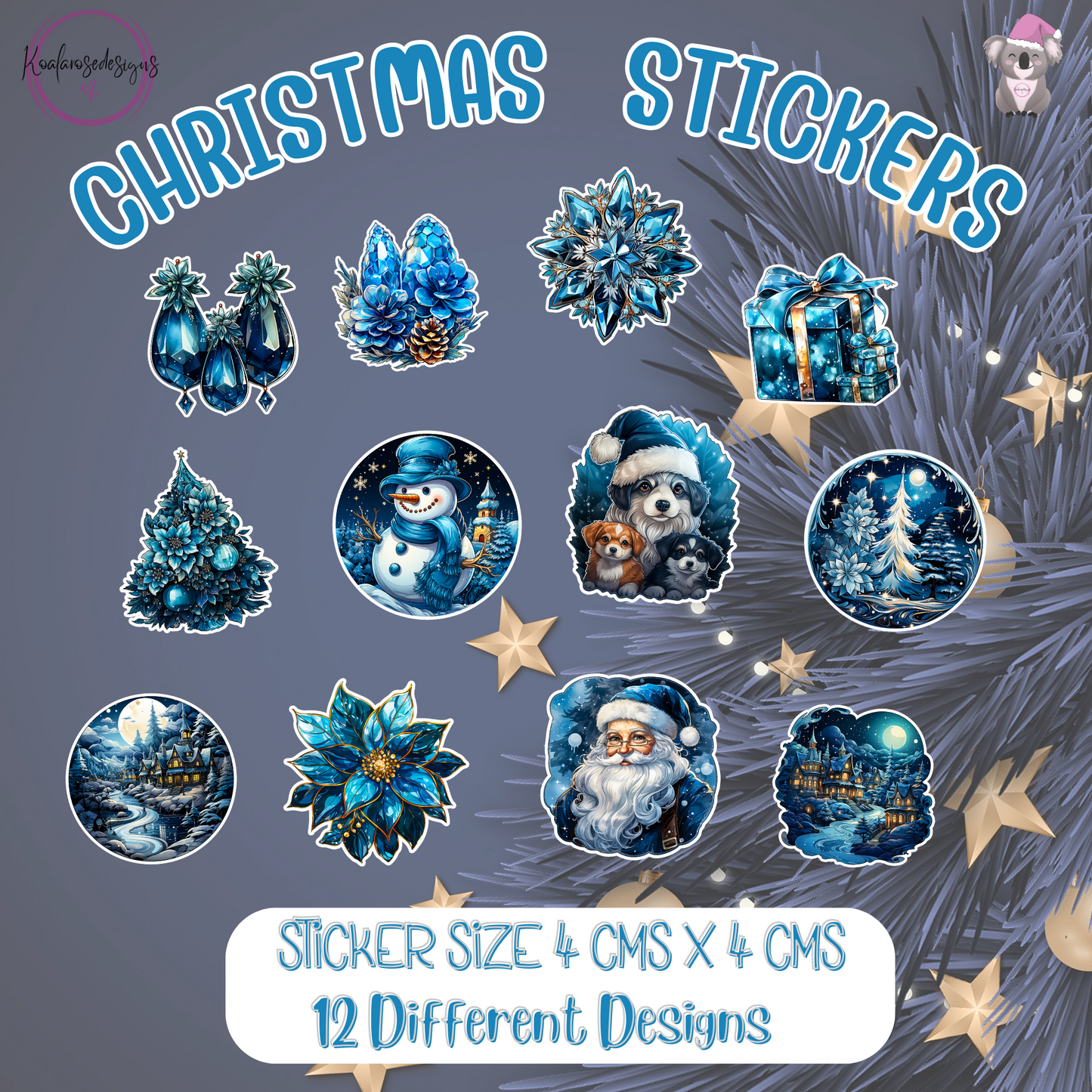 Metallic Blue Christmas Stickers