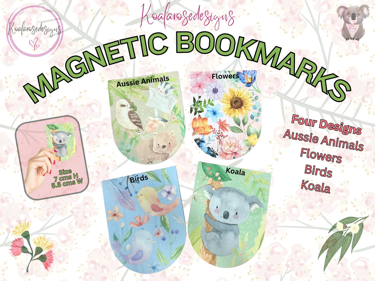 Australian Animals,Birds and Flowers Magnetic Bookmarks